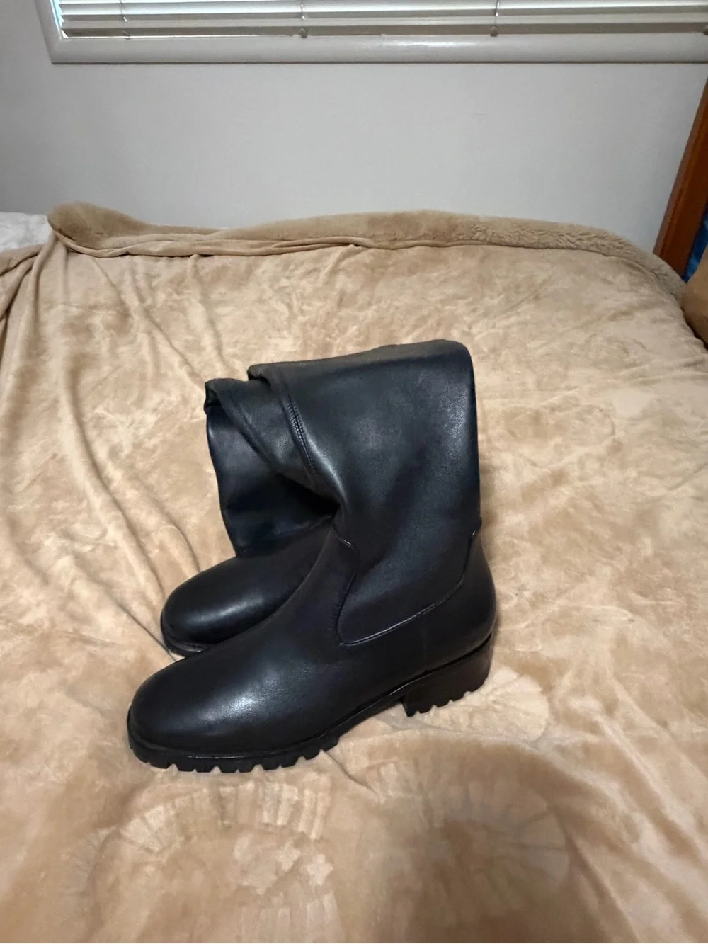 NWT PAIGE Bryn Black Over-the-Knee Leather Lug-Sole Boots 7.5